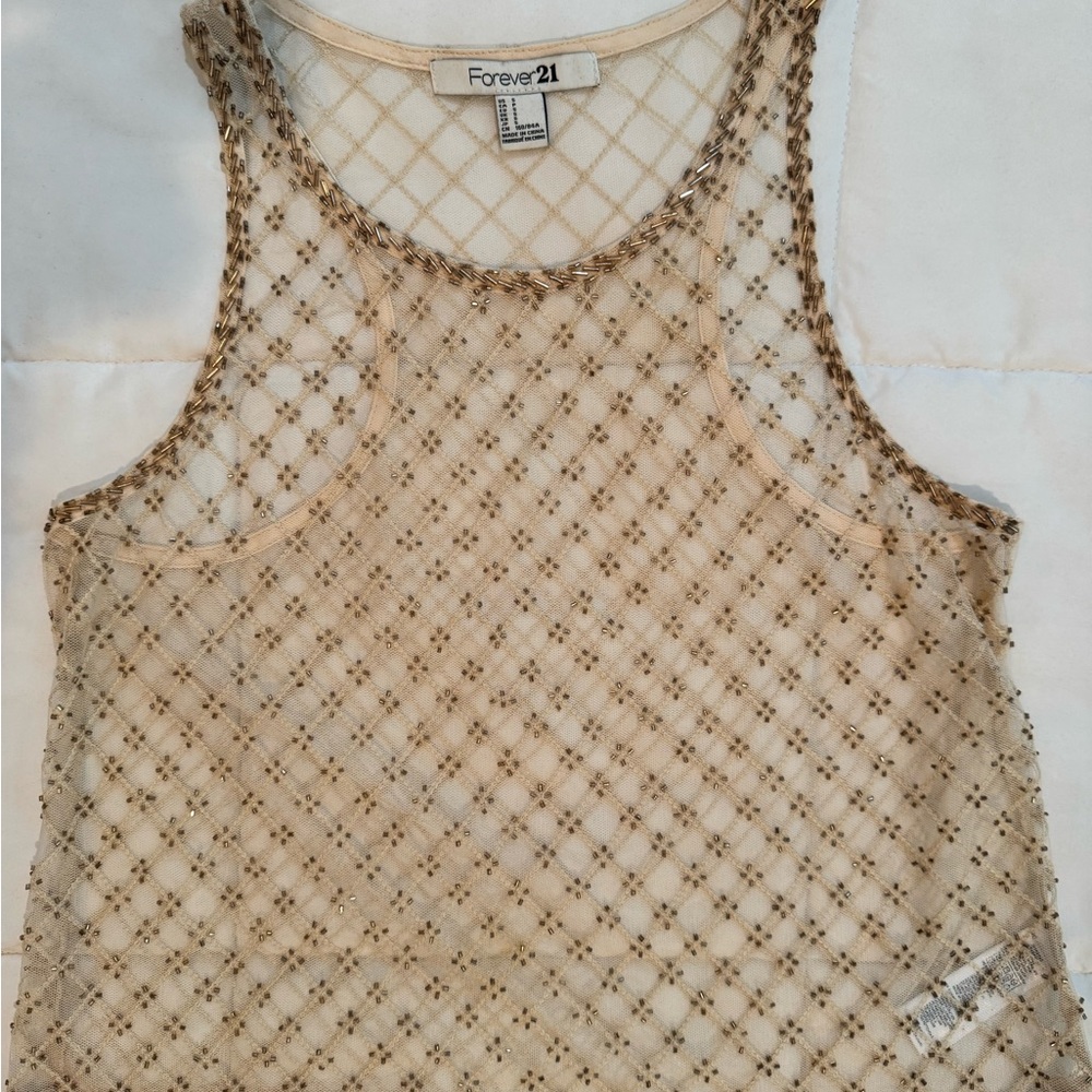 Forever 21 Tan Mesh Diamond beaded Tank Top